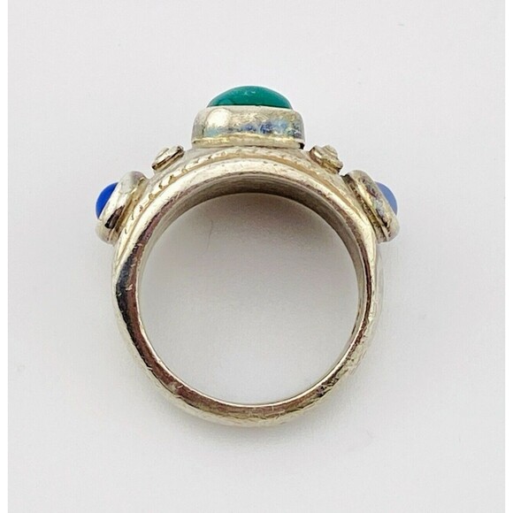 Blue and Green Onyx Sterling Silver Band Ring Size 7.5 Mexican Made Heavy 14 Gr - Picture 7 of 8